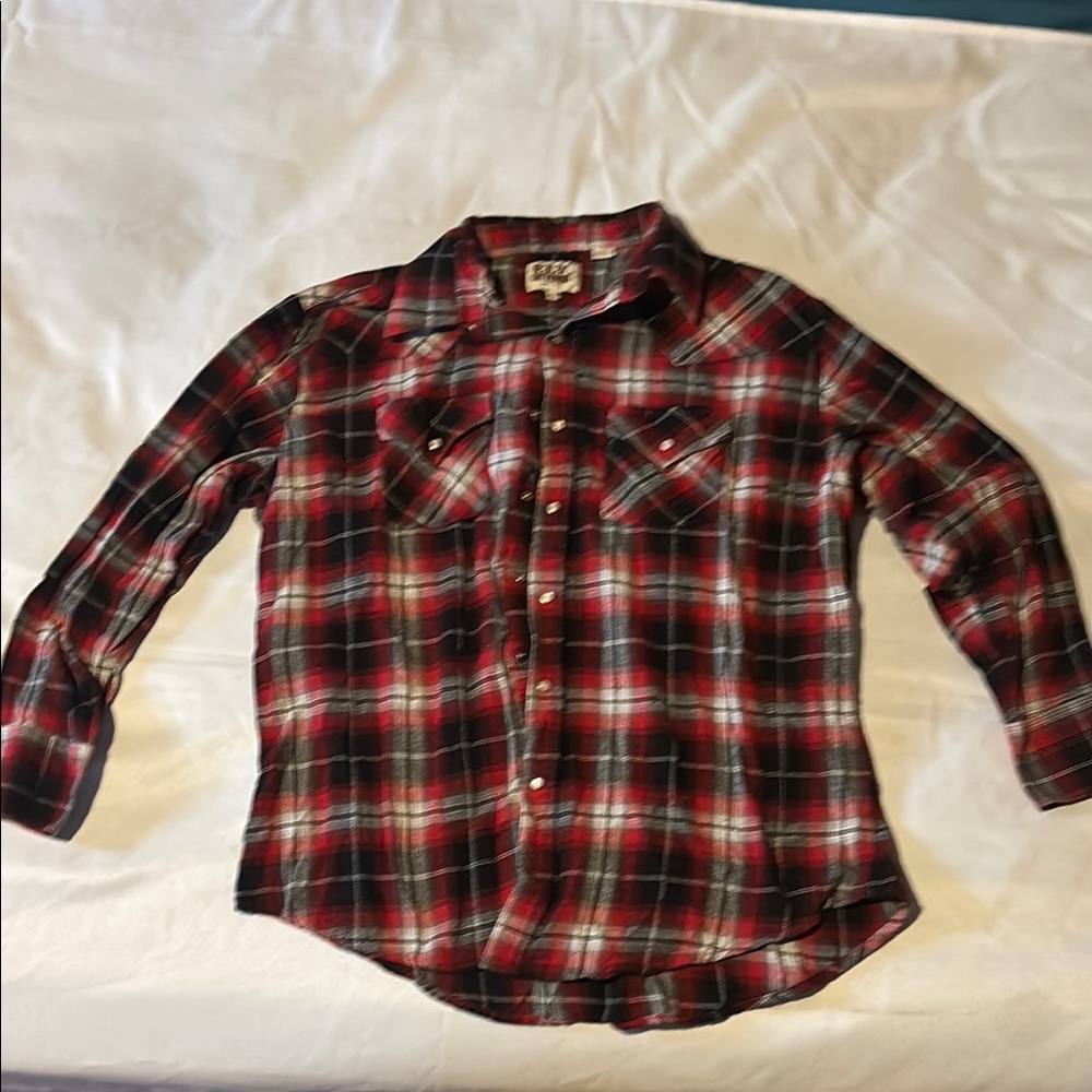 Ely Cattleman Red and Black Plaid Casual Button Down Shirt